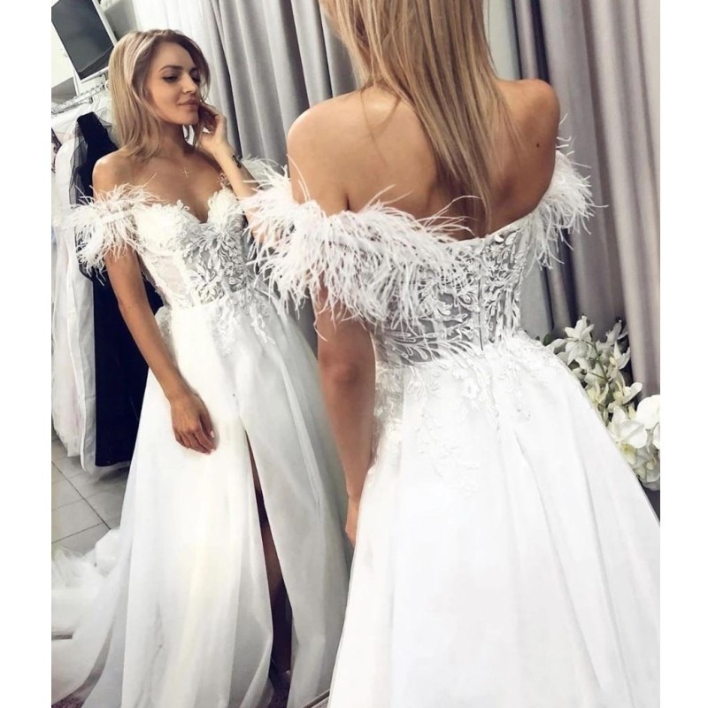 Feather Wedding Dresses Appliques Lace