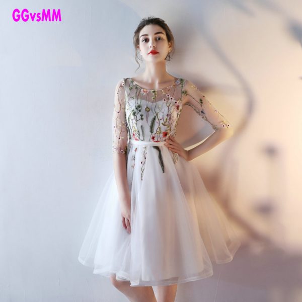 Short Prom Dresses Embroidery Lace Up Evening Gown
