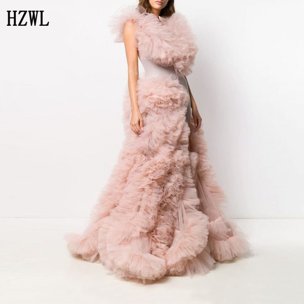 Tiered Pink Tulle Prom Dresses