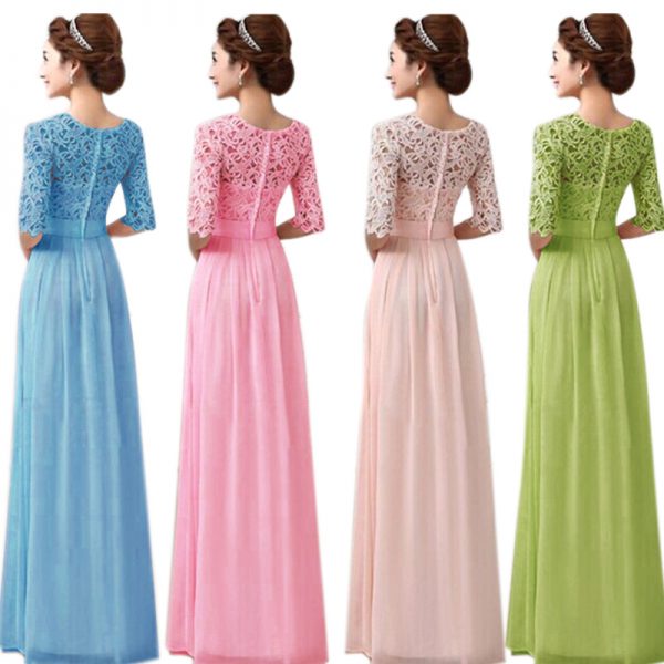 Women Floral Lace Long Dress Chiffon Dress