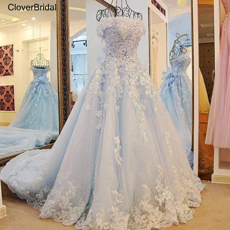 Luxury Flowers Appliques Glitter Tulle Wedding Dress