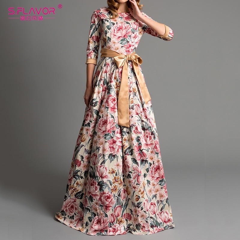 Bohemian Printing Long Dress Elegant Casual Vestidos