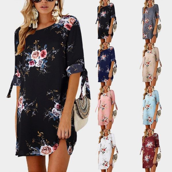 Floral Print Chiffon Beach Dress Tunic Sundress