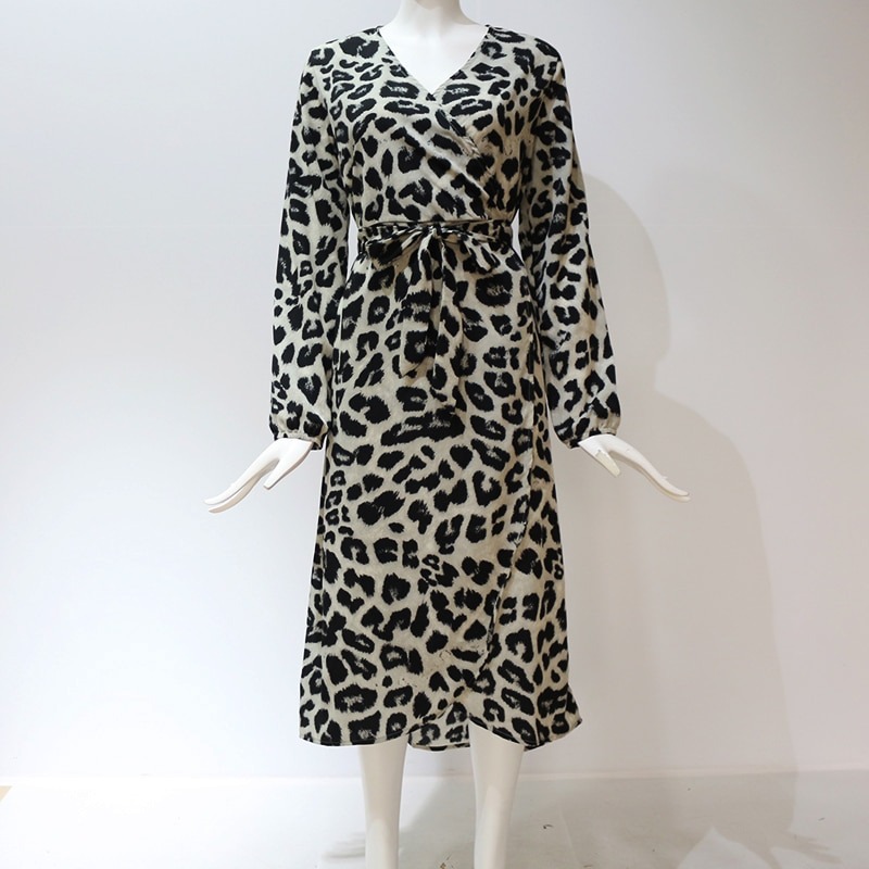 Leopard Dress Women Chiffon Long Beach Dress