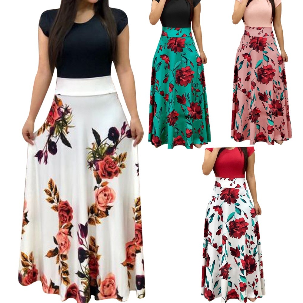 Women Dress Floral Printed Dresses Long Maxi Dress